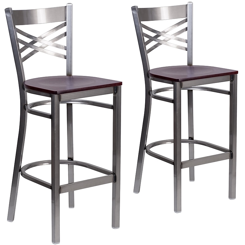 Flash Furniture HERCULES Series Traditional Metal X-Back Barstool, Clear Coat/Mahogany Wood, 2-Pieces/Pack (2XU6F8BCLBMAHW) image 1