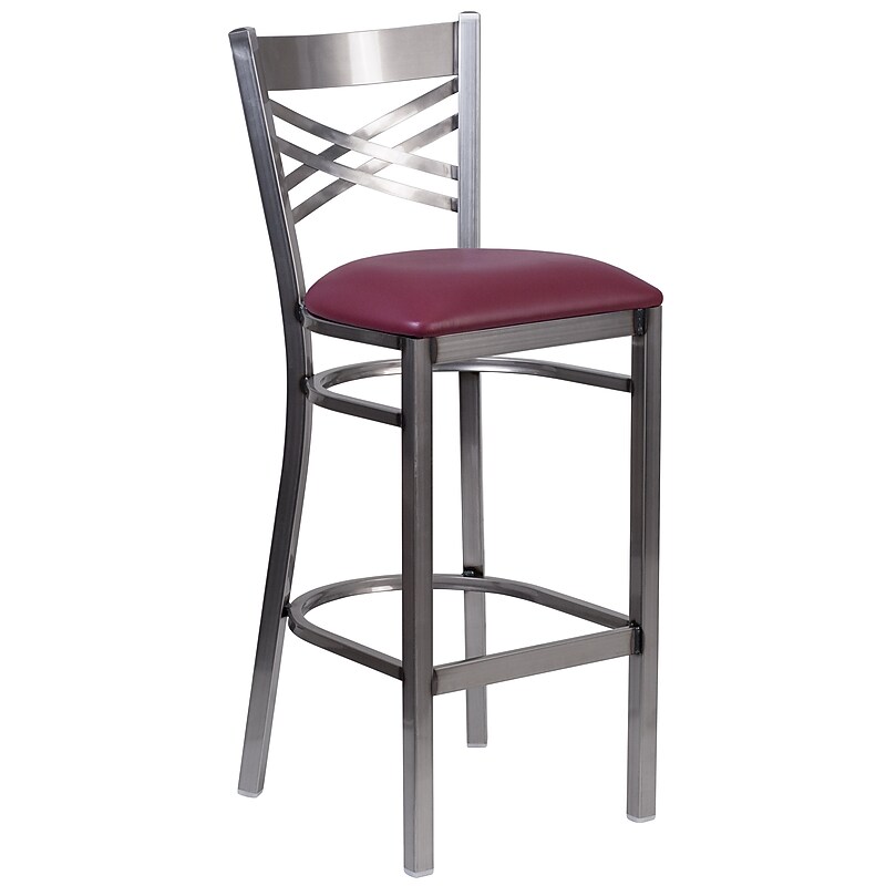 Flash Furniture HERCULES Series Traditional Metal X-Back Restaurant Barstool, Clear Coat/Burgundy (XU6F8BCLBARBURV) image 1