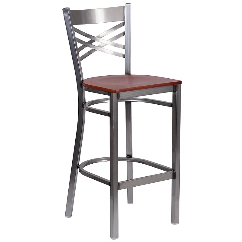 Flash Furniture HERCULES Series Traditional Metal X-Back Restaurant Barstool, Clear Coat/Cherry Wood (XU6F8BCLBARCHYW) image 1