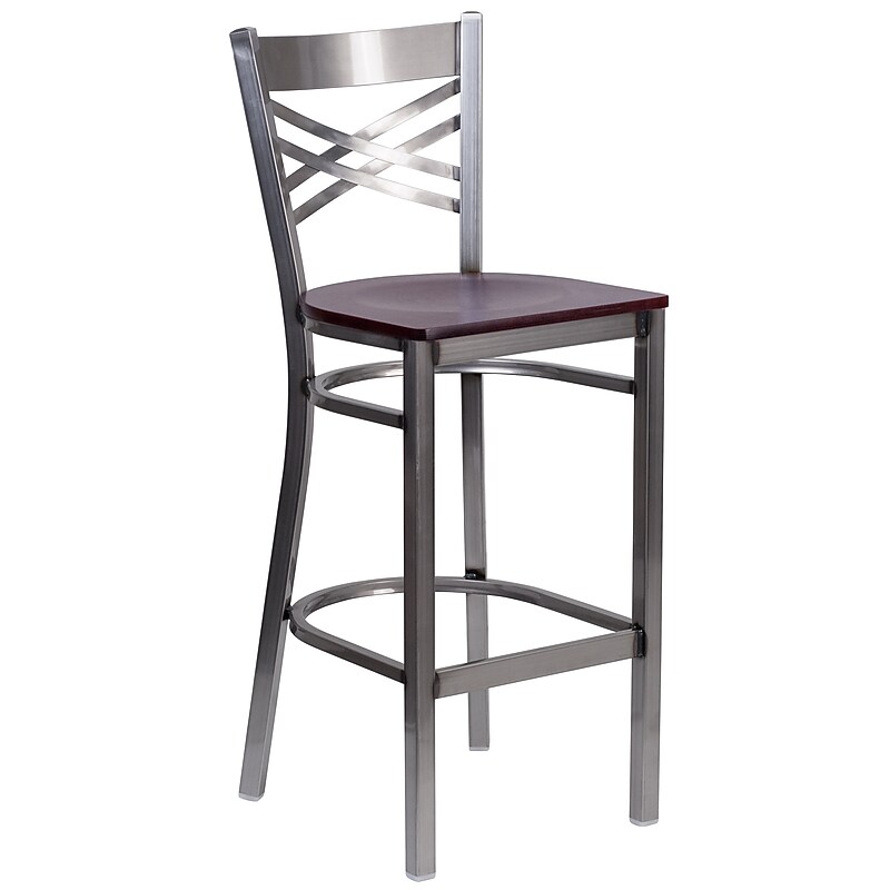 Flash Furniture HERCULES Series Traditional Metal X-Back Restaurant Barstool, Clear Coat/Mahogany (XU6F8BCLBARMAHW) image 1