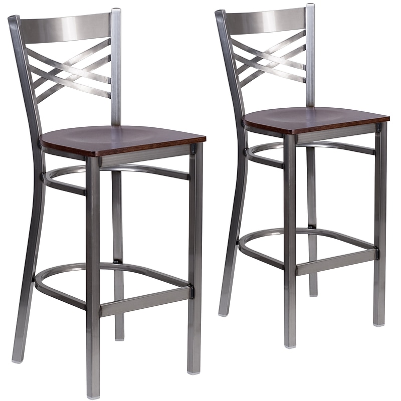 Flash Furniture HERCULES Series Traditional Metal X-Back Barstool, Clear Coat/Walnut Wood, 2-Pieces/Pack (2XU6F8BCLBWALW) image 1