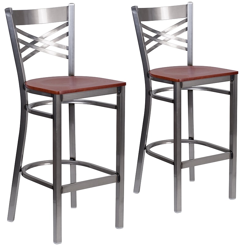 Flash Furniture HERCULES Series Traditional Metal X-Back Barstool, Clear Coat/Cherry Wood, 2-Pieces/Pack (2XU6F8BCLBCHYW) image 1