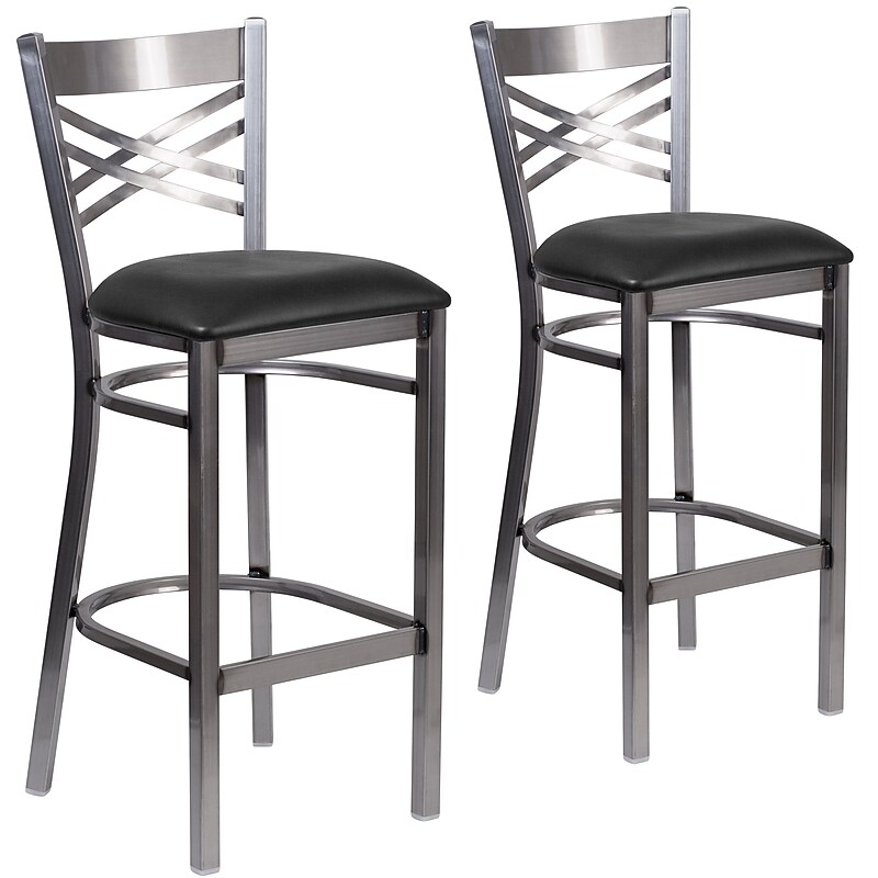 Flash Furniture HERCULES Series Traditional Metal X-Back Barstool, Clear Coat/Black, 2-Pieces/Pack (2XU6F8BCLBBLKV) image 1