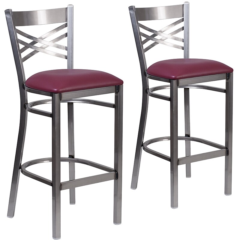 Flash Furniture HERCULES Series Traditional Metal X-Back Barstool, Clear Coat/Burgundy, 2-Pieces/Pack (2XU6F8BCLBBURV) image 1