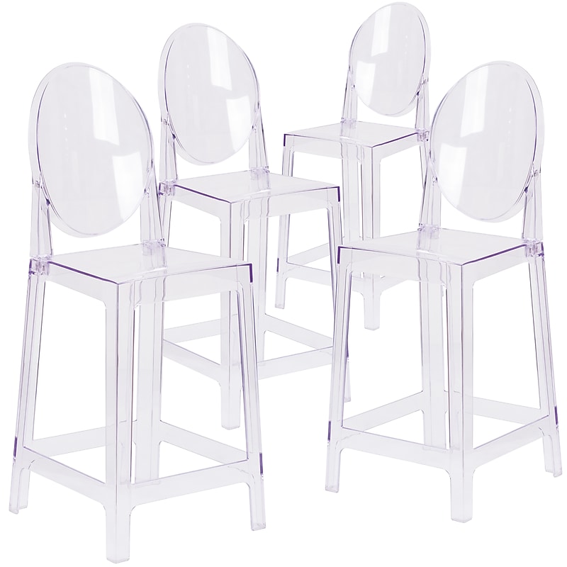 Flash Furniture Ghost Counter Stool in Transparent Crystal with Oval Back, 4/Pack (4OWGHOSTBACK24) image 1