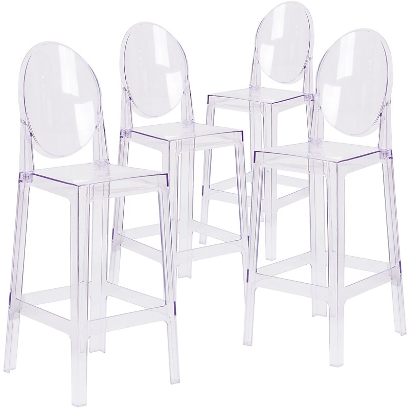 Flash Furniture Ghost Barstool in Transparent Crystal with Oval Back, 4/Pack (4OWGHOSTBACK29) image 1