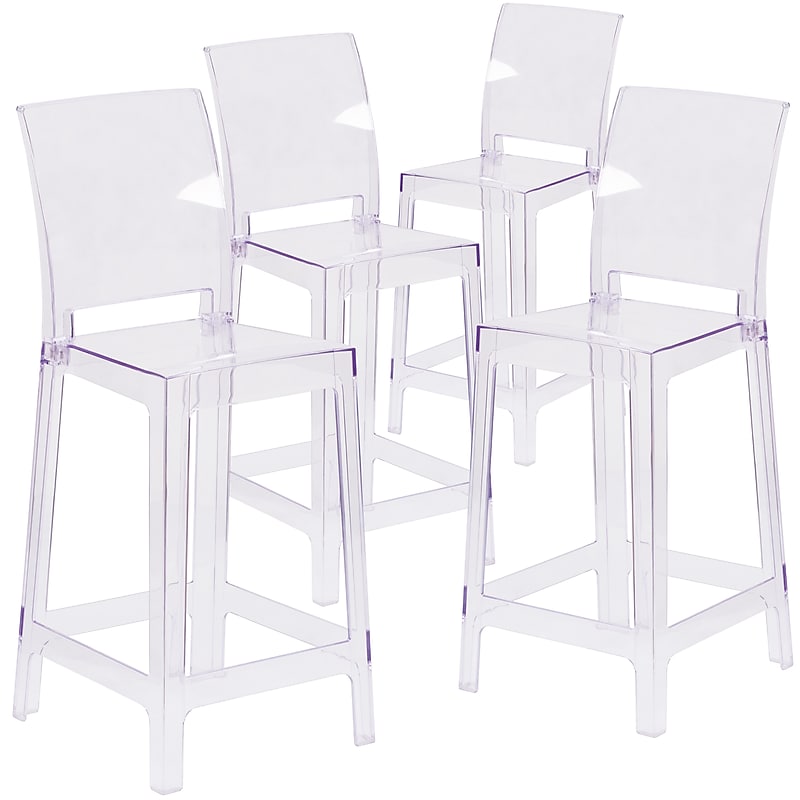 Flash Furniture Ghost Counter Stool in Transparent Crystal with Square Back, 4/Pack (4OWSQUAREBACK24) image 1