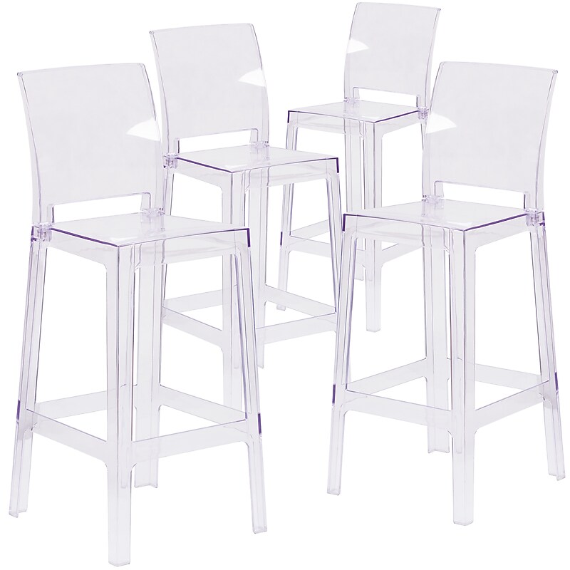 Flash Furniture Ghost Barstool in Transparent Crystal with Square Back, 4/Pack (4OWSQUAREBACK29) image 1