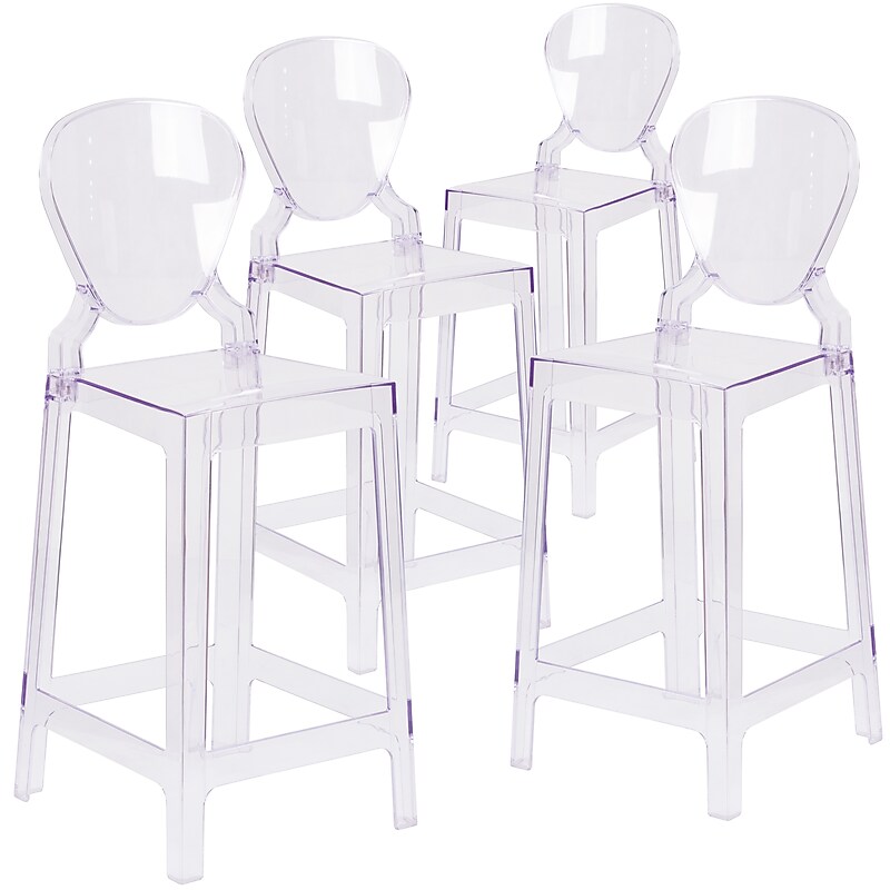 Flash Furniture Ghost Counter Stool in Transparent Crystal with Tear Back, 4/Pack (4OWTEARBACK24) image 1