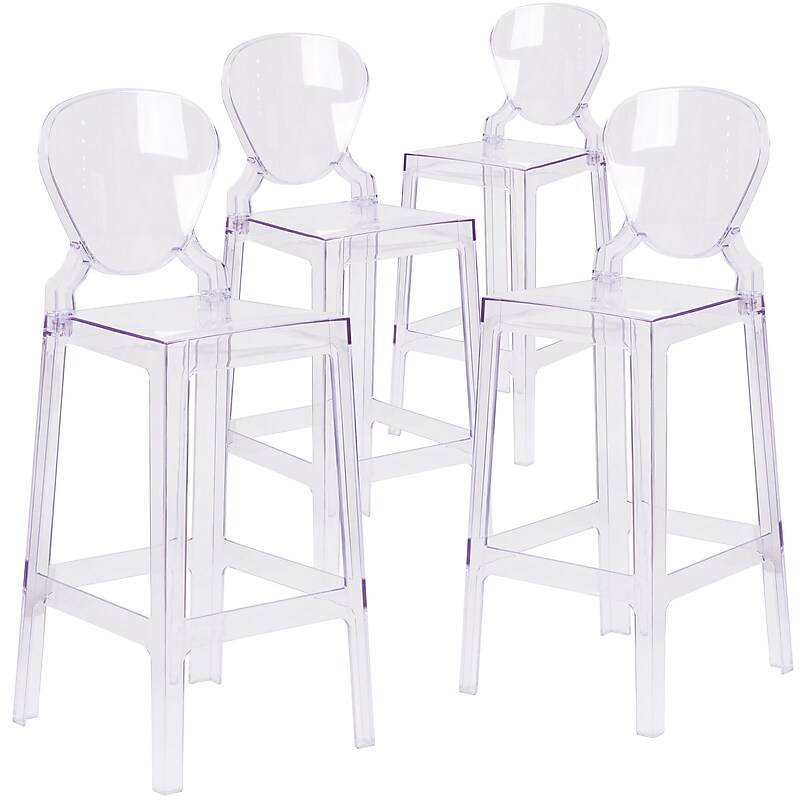 Flash Furniture Ghost Barstool in Transparent Crystal with Tear Back, 4/Pack (4OWTEARBACK29) image 1