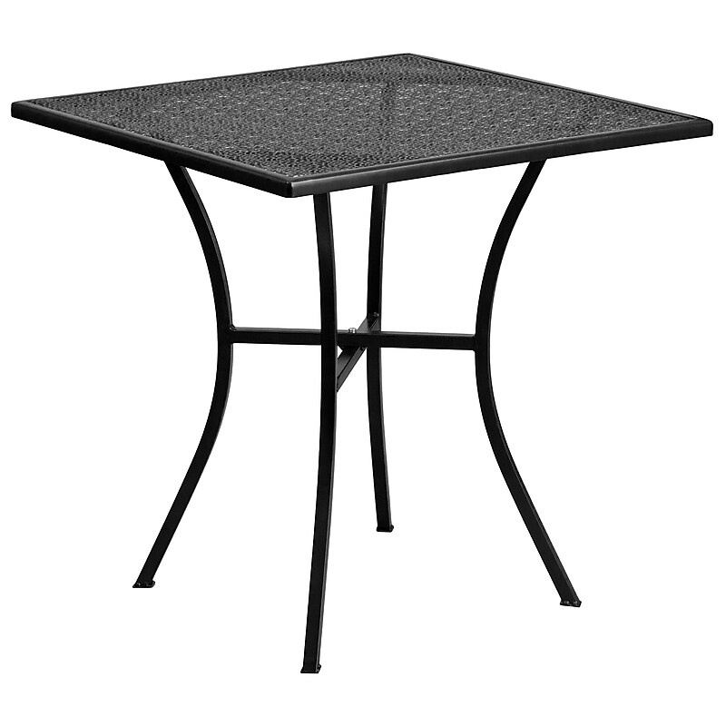 Flash Furniture Oia Commercial Grade Square Indoor-Outdoor Steel Patio Table, 28" Black (CO5BK) image 1