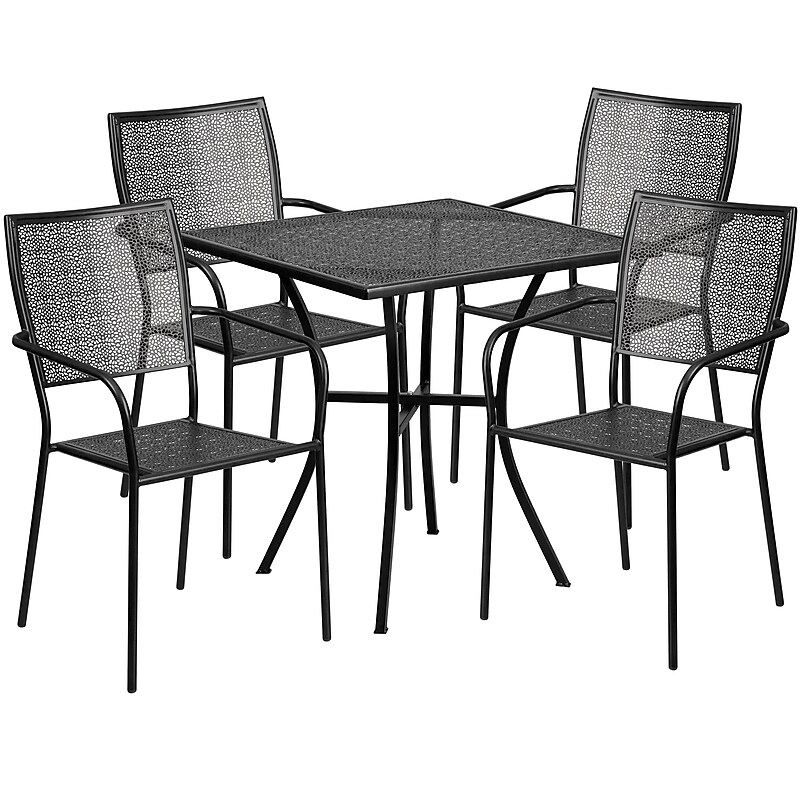 Flash Furniture Oia Indoor-Outdoor 28" Square Steel Patio Table Set with 4 Square Back Chairs, Black (CO28SQ02CHR4BK) image 1