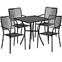 Flash Furniture Oia Indoor-Outdoor 28" Square Steel Patio Table Set with 4 Square Back Chairs, Black (CO28SQ02CHR4BK)~#|#~sp155524481_sc7