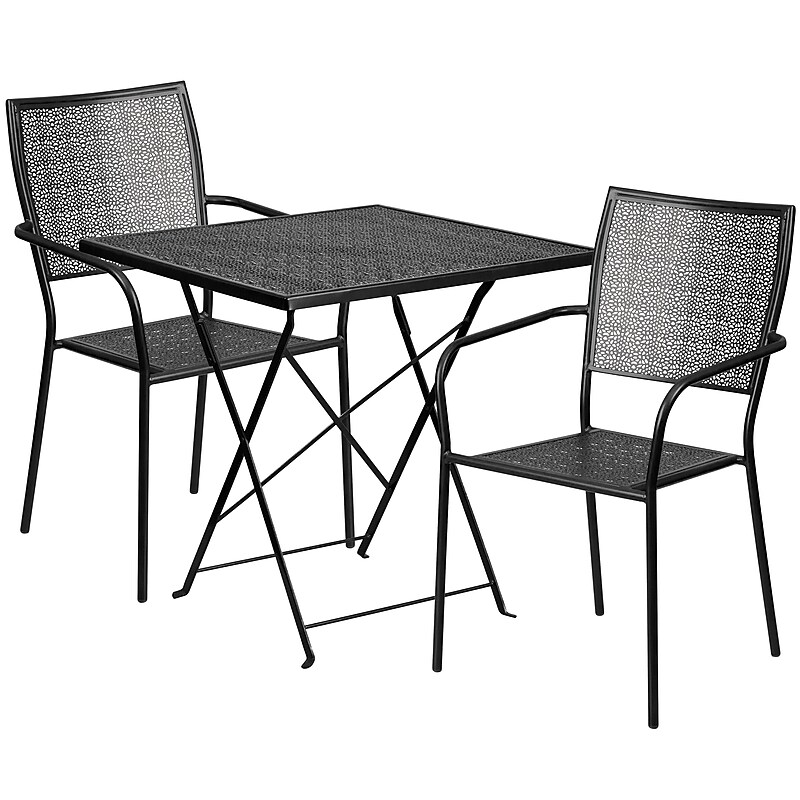 Flash Furniture Oia Indoor-Outdoor 28" Square Steel Folding Patio Table Set with 2 Square Back Chairs, Black (CO28SQF02CHR2BK) image 1