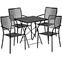 Flash Furniture Oia Indoor-Outdoor 28" Square Steel Folding Patio Table Set with 4 Square Back Chairs, Black (CO28SQF02CHR4BK)~#|#~sp155524507_sc7