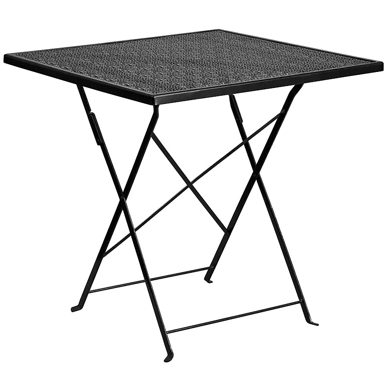 Flash Furniture Oia Commercial Grade Square Indoor-Outdoor Steel Folding Patio Table, 28" Black (CO1BK) image 1