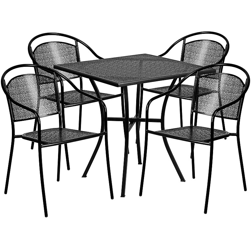 Flash Furniture Oia Indoor-Outdoor 28" Square Steel Patio Table Set with 4 Round Back Chairs, Black (CO28SQ03CHR4BK) image 1