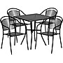 Flash Furniture Oia Indoor-Outdoor 28" Square Steel Patio Table Set with 4 Round Back Chairs, Black (CO28SQ03CHR4BK)~#|#~sp155524528_sc7