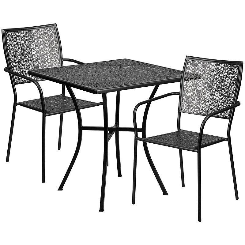Flash Furniture Oia Indoor-Outdoor 28" Square Steel Patio Table Set with 2 Square Back Chairs, Black (CO28SQ02CHR2BK) image 1