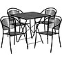 Flash Furniture Oia Indoor-Outdoor 28" Square Steel Folding Patio Table Set with 4 Round Back Chairs, Black (CO28SQF03CHR4BK)~#|#~sp155524569_sc7