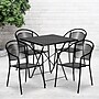 Flash Furniture Oia Indoor-Outdoor 28" Square Steel Folding Patio Table Set with 4 Round Back Chairs, Black (CO28SQF03CHR4BK)~#|#~sp155524570_sc7