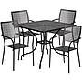 Flash Furniture Oia Indoor-Outdoor 35.5" Square Steel Patio Table Set with 4 Square Back Chairs, Black (CO35SQ02CHR4BK)~#|#~sp155524591_sc7