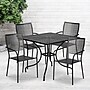 Flash Furniture Oia Indoor-Outdoor 35.5" Square Steel Patio Table Set with 4 Square Back Chairs, Black (CO35SQ02CHR4BK)~#|#~sp155524593_sc7