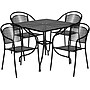 Flash Furniture Oia Indoor-Outdoor 35.5" Square Steel Patio Table Set with 4 Round Back Chairs, Black (CO35SQ03CHR4BK)~#|#~sp155524628_sc7