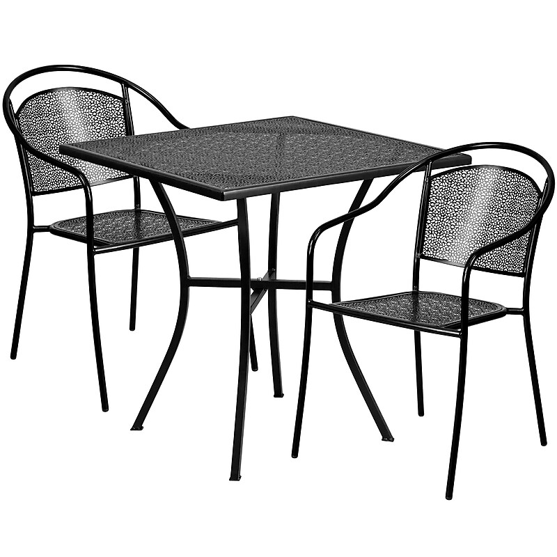 Flash Furniture Oia Indoor-Outdoor 28" Square Steel Patio Table Set with 2 Round Back Chairs, Black (CO28SQ03CHR2BK) image 1