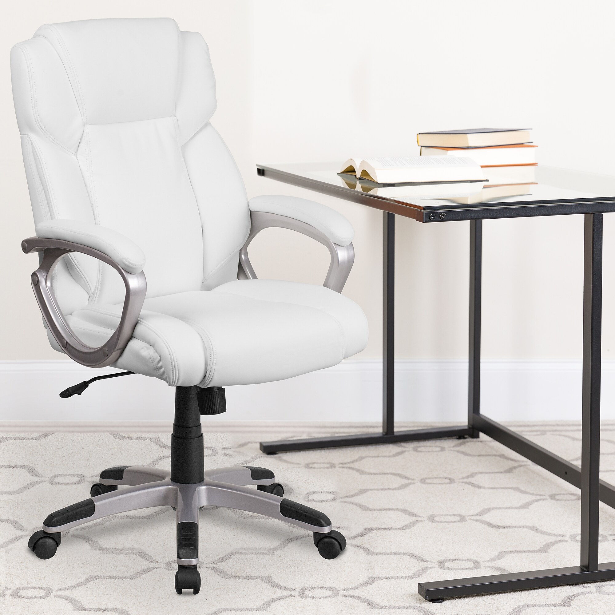 Flash Furniture Carolyn LeatherSoft Swivel Mid-Back Executive Office Chair, White (GO2236MWH) Sansujyuku sansujyuku.com