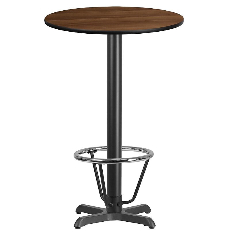Flash Furniture 24" Round Laminate Table Top with 22" x 22" Bar-Height Table Base, Walnut (XURD24WAT22B3F) image 1