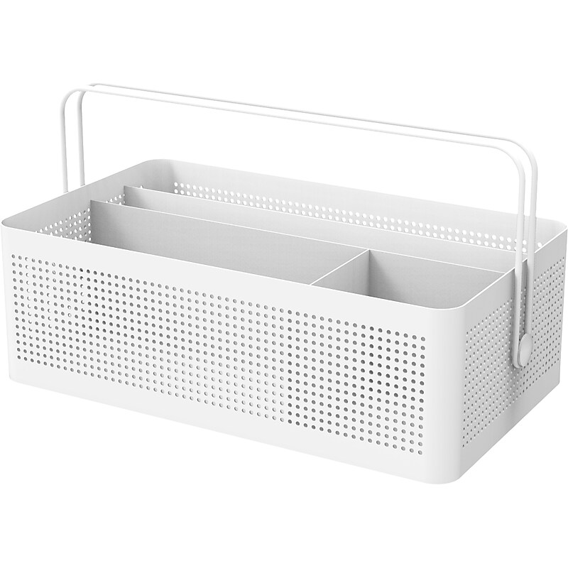 U Brands Perforated 4-Compartment Metal Desktop Caddy, White (5720U00-04) image 1