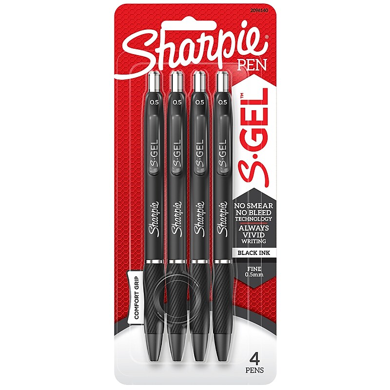 Sharpie S-Gel Retractable Gel Pen, Fine Point, 0.5mm, Black Ink, 4/Pack (2096140) image 1