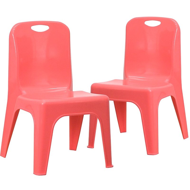 Flash Furniture Plastic School Chair with Carrying Handle and 11'' Seat Height, Red, 2-Pieces (2YUYCX011RED) image 1