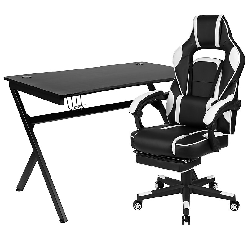 Flash Furniture 45"W Gaming Desk with White Reclining Back/Arms Gaming Chair with Footrest, Black (BLNX40D1904WH) image 1