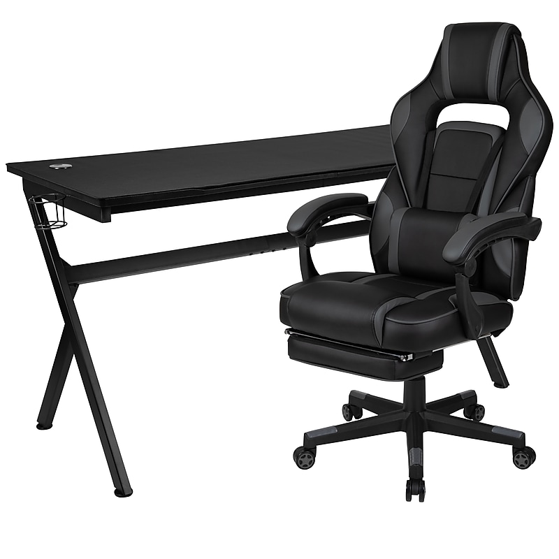 Flash Furniture 55"W Gaming Desk with Black Reclining Back/Arms Gaming Chair with Footrest, Black (BLNX40D1904LBK) image 1