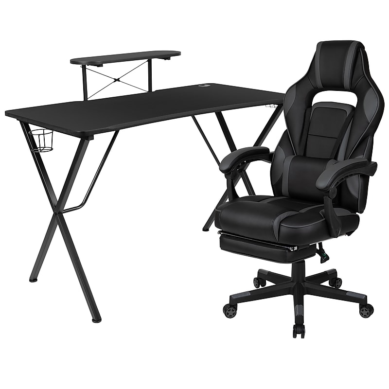 Flash Furniture 52"W Gaming Desk with Black Reclining Back/Arms Gaming Chair with Footrest, Black (BLNX40RSG1031BK) image 1