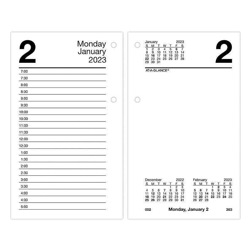 2023 AT-A-GLANCE 6" x 3.5" Daily Loose-Leaf Desk Calendar Refill, White/Black (E717T-50-23) image 1