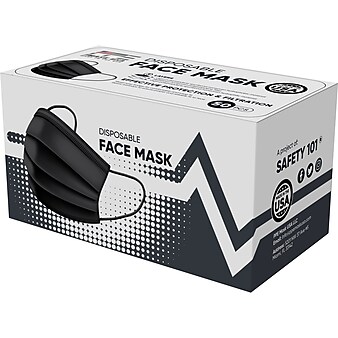 PPE Mask USA Disposable Surgical Cloth Face Mask, One Size, Black, 50/Box, 20 Boxes/Pack (TBN203203)