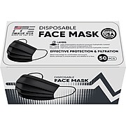 PPE Mask USA Disposable Surgical Cloth Face Mask, One Size, Black, 50/Box, 30 Boxes/Pack (TBN203204)