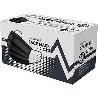 PPE Mask USA Disposable Surgical Cloth Face Mask, One Size, Black, 50/Box, 30 Boxes/Pack (TBN203204)