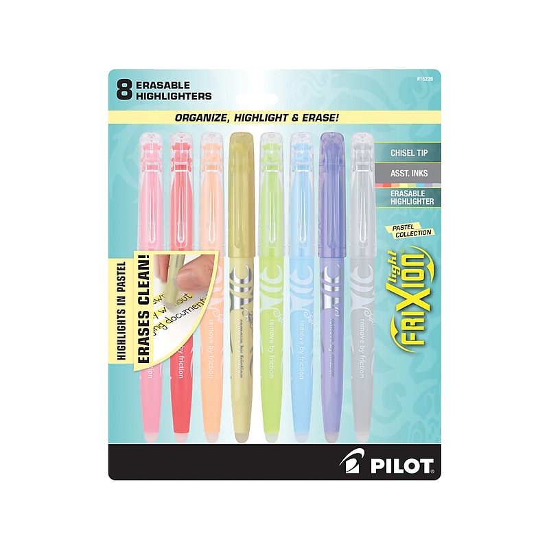 Pilot FriXion Light Pastel Erasable Highlighters, Chisel Tip, Assorted Colors, 8/Pack (FXLS8002) image 1