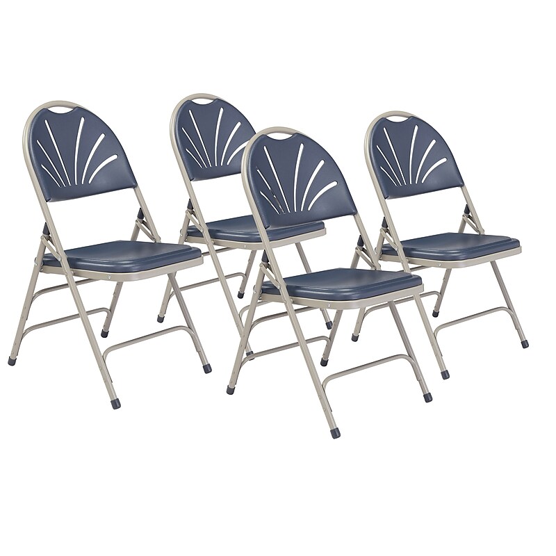 NPS 1100 Series Deluxe Fan Back With Triple Brace Double Hinge Folding Chair, Dark Blue, 4 (1115/4) image 1