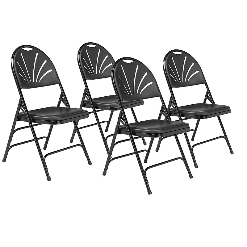 National Public Seating 1100 Series Polyfold Fan Back Triple Brace Double Hinge Folding Chairs, Black, 4/Pack (1110/4) image 1