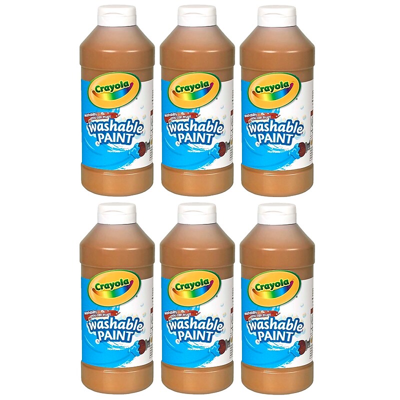 Crayola Washable Paint, Brown, 16 oz. Bottles, Pack of 6 (BIN201607-6) image 1