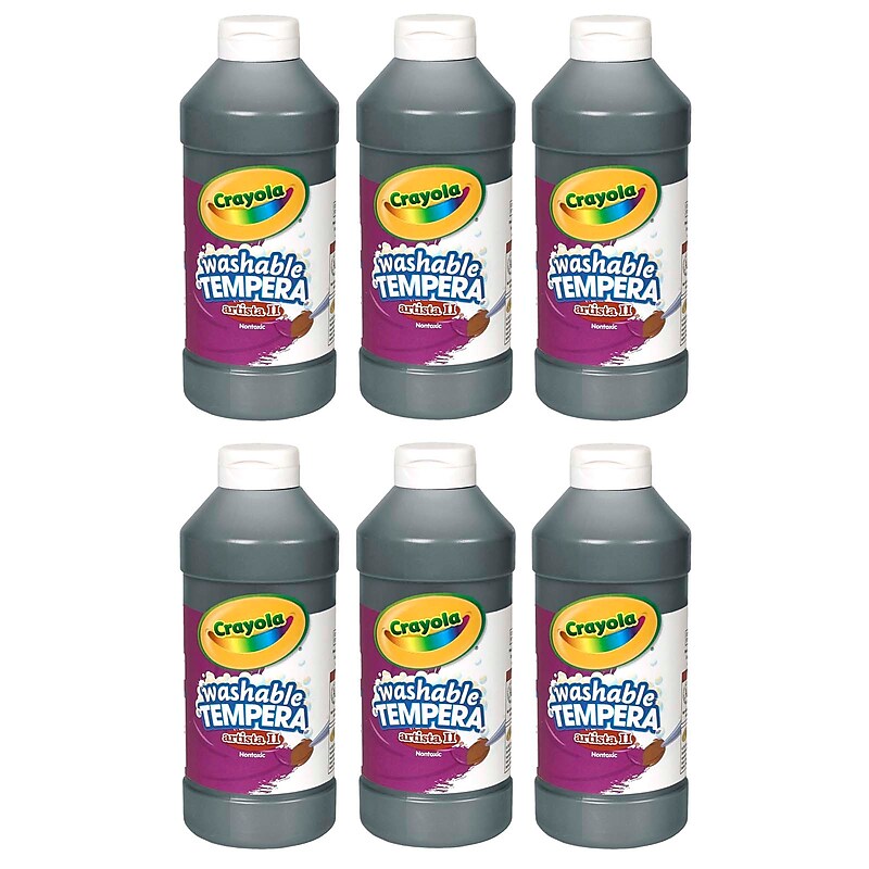 Crayola Artista II Washable Liquid Tempera Paint, Black, 16 oz. Bottles, Pack of 6 (BIN311551-6) image 1