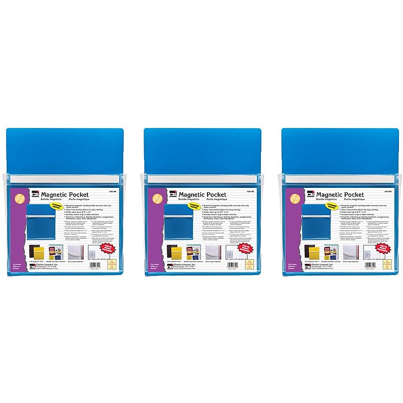 Charles Leonard Magnetic Pocket, 9.5" x 11.75", Blue, Pack of 3 (CHL26100-3) image 1