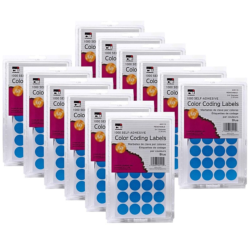 Charles Leonard Color Coding Labels, 3/4", Blue, 1000 Per Pack, 12 Packs (CHL45115-12) image 1