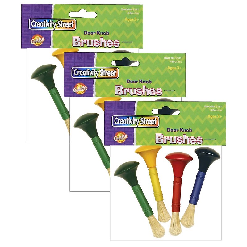 Creativity Street Beginner Paint Brushes, Door Knob Handles, 4 Assorted Colors, 5" Long, 4 Brushes/Pack, 3/Packs (CK-5181-3) image 1