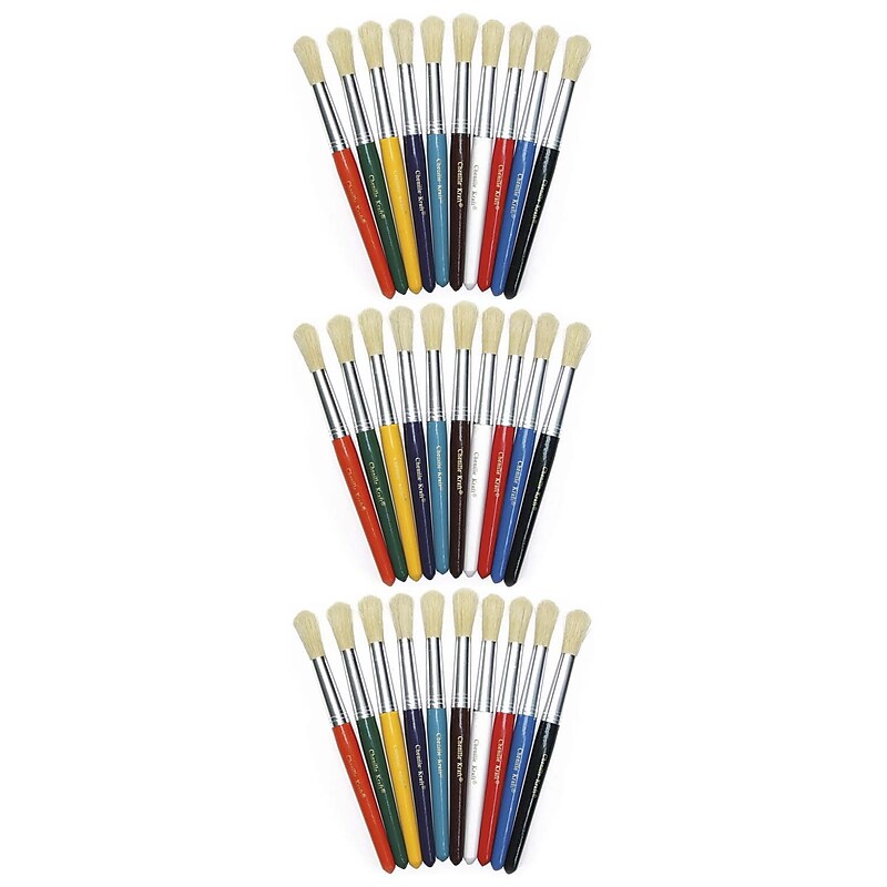 Creativity Street Beginner Paint Brushes, Round Stubby Brushes, 10 Assorted Colors, 7.5" Long, 10 Per Pack, 3 Packs (CK-5183-3) image 1